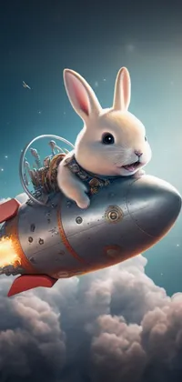 Cute Bunny on a Flying Rocket Live Wallpaper