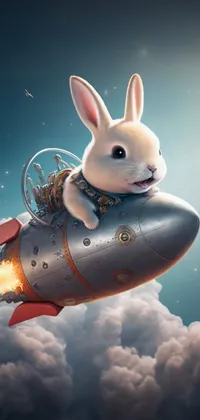 Cute Bunny on a Flying Rocket Live Wallpaper