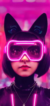 Cyberpunk Girl with Cat Ears Live Wallpaper