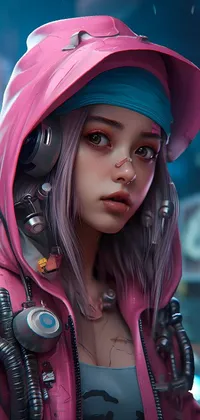 Cyberpunk Girl with Pink Hoodie Live Wallpaper