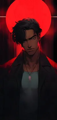 Dark-haired Man under Red Light Live Wallpaper
