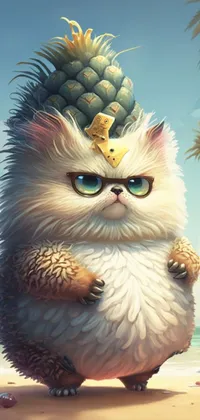 Fluffy Cat with Pineapple Hat Live Wallpaper