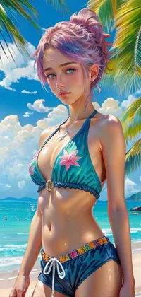 Girl in Bathing Suit at the Beach Live Wallpaper