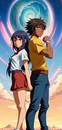Cute Anime Couple under Blue Vortex Live Wallpaper