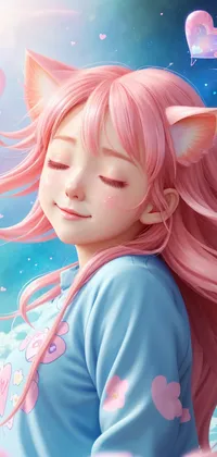 Anime Kemonomimi Girl with Eyes Closed Portrait Live Wallpaper