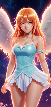 Beautiful Angel with Long Orange Hair Anime Live Wallpaper
