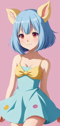 Cute Inumimi Girl with Blue Hair in Blue Dress Live Wallpaper
