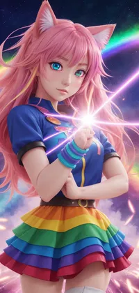 Nekomimis with Pink Hair and Lighting Glow Anime Live Wallpaper