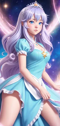 Blue Eyed Princess in Azure Dress Anime Live Wallpaper