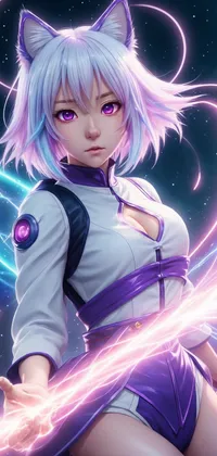 Purple Kitsunemusume Girl Anime Live Wallpaper