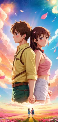 Romantic Couple Back to Back Anime Cover Art Live Wallpaper