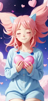 Loving Kemonomimi Girl with Hearts Live Wallpaper