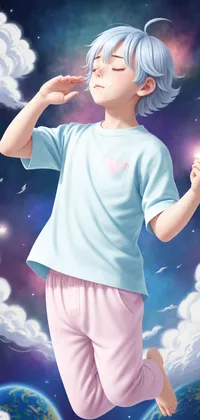 Floating Young Relaxed Boy in Sky Anime Live Wallpaper
