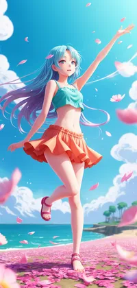 Happy Anime Girl on the Beach Live Wallpaper