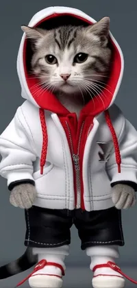 Kitten in White Hoodie Live Wallpaper