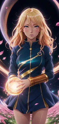 Blonde Anime Girl with Golden Orb Live Wallpaper