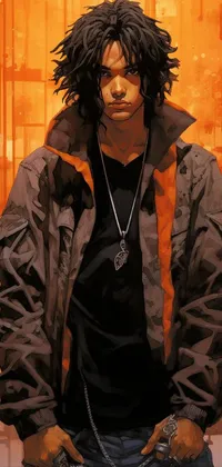 Long Black-haired Man with Chains Live Wallpaper