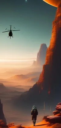 Man and Helicopter in Desolated World Live Wallpaper