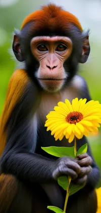 Monkey Holding Yellow Flower Live Wallpaper