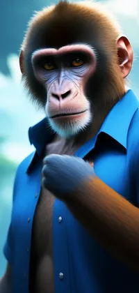 Monkey in Blue Shirt Live Wallpaper