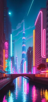 Neon City River Live Wallpaper