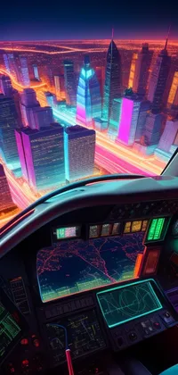 Observing a Neon City from a Helicopter Live Wallpaper