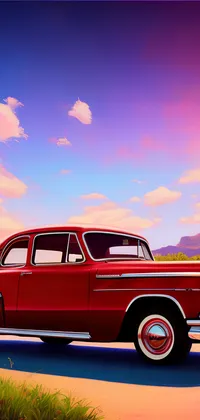 Old Classic Red Car Live Wallpaper