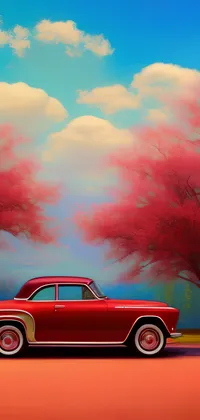 Old Red Car between Trees Live Wallpaper