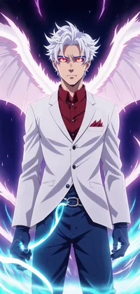Male Angel in White Suit with Wings Anime Live Wallpaper