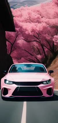 Pink Car and Pink Trees Live Wallpaper