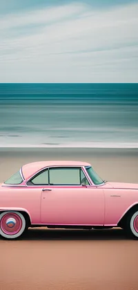 Pink Car on Beach Coast Live Wallpaper