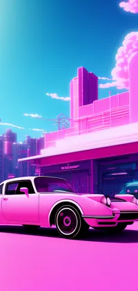 Pink Car Passing through the City Live Wallpaper