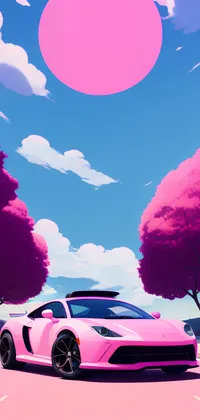 Pink Car Under Pink Sun Live Wallpaper