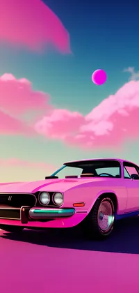 Pink Car Under Pink Sunny Sky Live Wallpaper