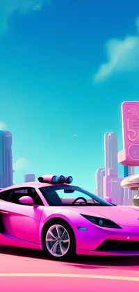 Pink Cartoon Police Car Live Wallpaper