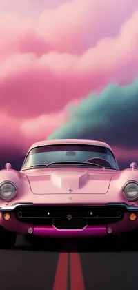 Pink Clouds Behind Pink Car Live Wallpaper
