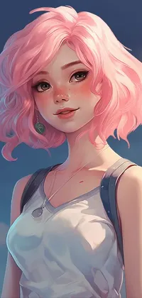Pink-haired Anime Girl with Backpack Live Wallpaper