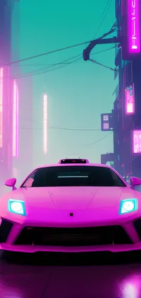 Pink Taxi Car in the City Live Wallpaper