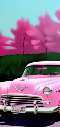 Pink Vintage Car Parked Live Wallpaper