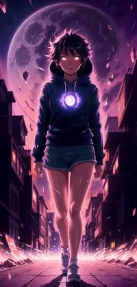 Glowing Anime Girl in Dystopian Society Live Wallpaper