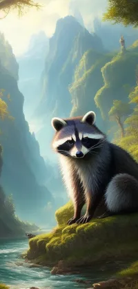 Raccoon at the Forest River Live Wallpaper