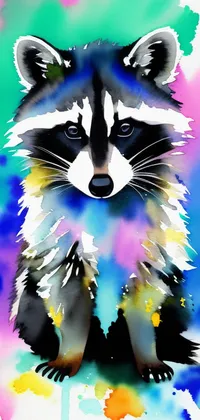 Raccoon Sitting Watercolor Painting Live Wallpaper