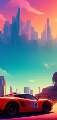 Red Car in Dystopian City Live Wallpaper