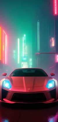 Red Car in the City at Night Live Wallpaper