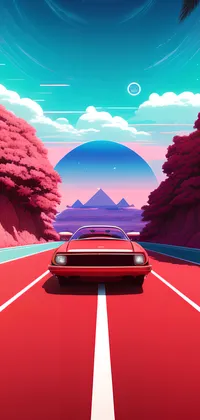 Red Car on a Red Road Live Wallpaper