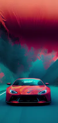 Red Car on the Road at Night Live Wallpaper