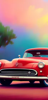 Red Car Under Colored Sky Live Wallpaper