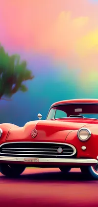 Red Car Under Colored Sky Live Wallpaper