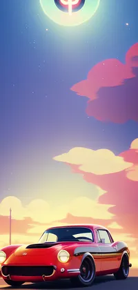 Red Car Under Purple and Blue Sky Live Wallpaper