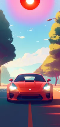 Red Car Under Red Sun Live Wallpaper